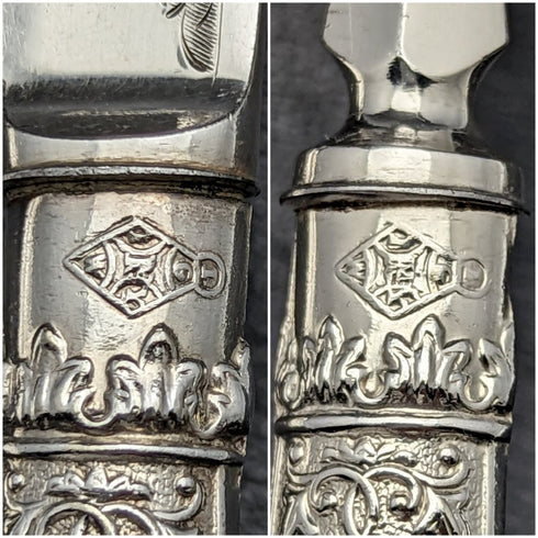 1868 British antique silver plate cutlery set 6x2 in mahogany case